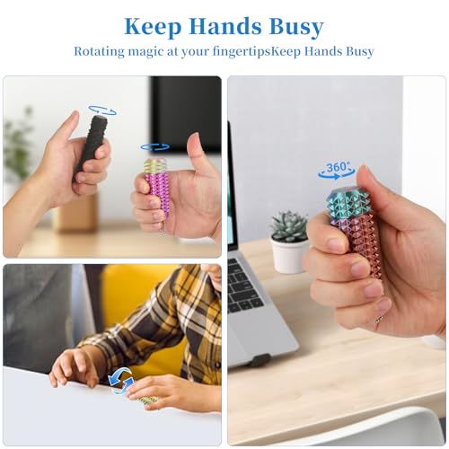 Little Ouchies Pain Stim Fidget Toy, 3D Printed Pocket Spiky Keychain with Clicker Button Spinner Sensory Toys for Anxiety Focus & Stress Reduction Novelty Gifts(Blue Yellow + Copper Green) - color: Blue Yellow + Copper Green