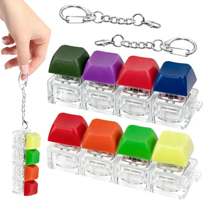 2 PCS 4-in-1 Keyboard Fidget Toy Keychain, Finger Clicky Button Toy Stress Relief Keychain with Swappable Keycaps, Mini Mechanical Key Fidget for Office Desk Focus Gifts (Bright) - color: Bright