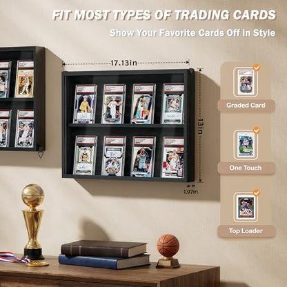 Emfogo Card Display Case, 2 Pack Trading Card Display with Clear View, Wooden Graded Sports Card Display Case Wall Mounted, Baseball Card Display Frame for Trading Card Collection (2 Pack-Black) - size: 2-Layer 2 Pack