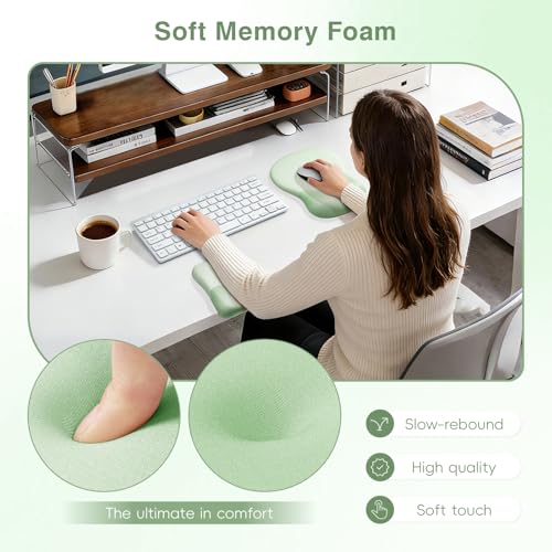 Ospelelf Mouse Pad with Wrist Rest Set Foam L-Shaped Desk Elbow Pad Ergonomic Desk Edge Cushion Anti-Slip Rubber Bottom Office Women Desk Accessories for Computer, Laptop and Gaming, Light Green - color: Light Green