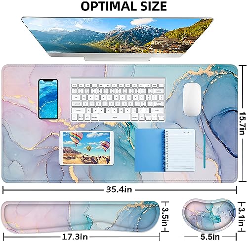 Lateefah Desk Mat, Extended Mouse Pad with Wrist Rest, 4-in-1 Large Mouse Pads for Desk, Keyboard Pad and Keyboard Wrist Rest Gaming Keyboard Mat for Office, Home - color: Green Marble-35.4''x15.7''