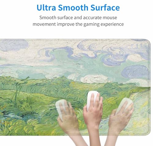 Large Extended Gaming Mouse Pad with Stitched Edges, Non-Slip Rubber Base Mouse Pad for Office, Computer, Keyboard, Laptop and Home Desk Pad 31.5X11.8 Inch Vincent Van Gogh Green Wheat Fields - color: Vincent Van Gogh Green Wheat Fields, size: 31.5" x 11.