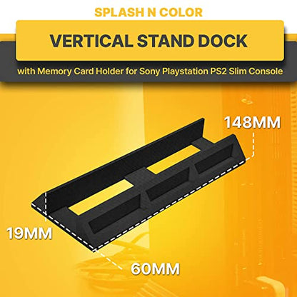 Vertical Stand Dock with Memory Card Holder Compatible with Sony PlayStation PS2 Slim Console - Space Saving, Convenient Accessory for Gaming Setup and Organization of Game Saves