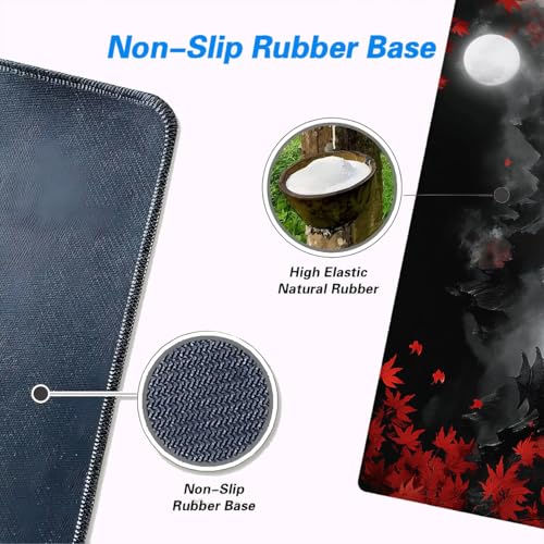Maple Desk Mat Red Moonlit Chinese Landscape Night Mist Zen Mousepad XL Large Gaming Mouse Pad Laptop Keyboard Mat Desk Pad Great for Work-from-Home or Office Use 31.5x11.8 Inch - color: Maple
