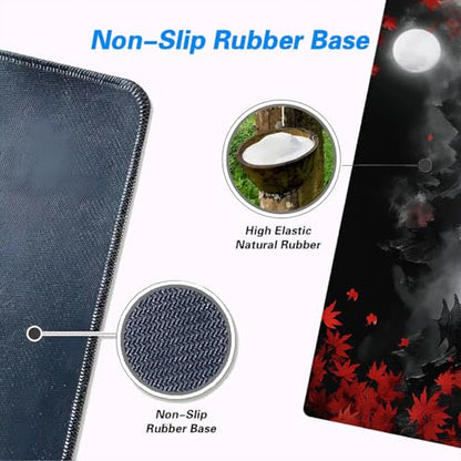 Maple Desk Mat Red Moonlit Chinese Landscape Night Mist Zen Mousepad XL Large Gaming Mouse Pad Laptop Keyboard Mat Desk Pad Great for Work-from-Home or Office Use 31.5x11.8 Inch - color: Maple