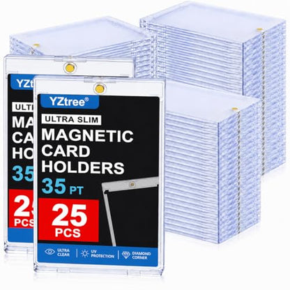 25ct Magnetic Card Holders: 35 pt Magnetic Cards Case for Trading Cards, U-V Protection Hard Plastic Card Protectors for Sports, Baseball, Game, Standard Display - size: 25 Pack