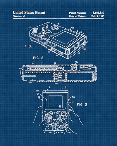 Classic Video Game Console Controller Patent Prints, 6 (8x10) Unframed Photos, Wall Art Decor for Home Work Office Studio Tech Lounge Robotics Gears Online Battle Royales Gaming Shop School Student Teacher - color: Blue