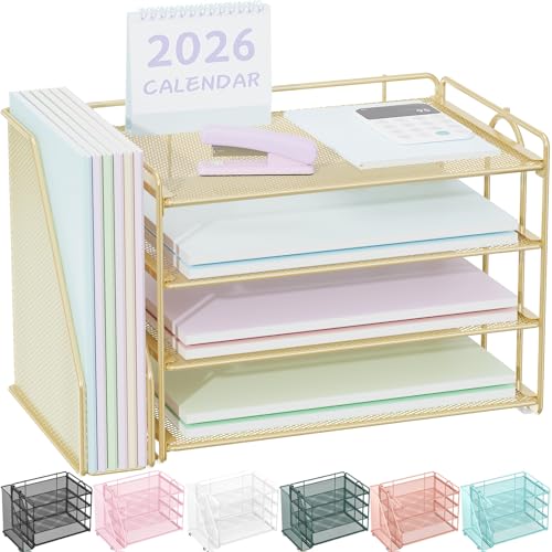 Spacrea Desk Organizers and Accessories, Paper Organizer for Desk with File organizer, Desk Accessories & Workspace Organizers for Office Supplies (Gold) - color: Gold