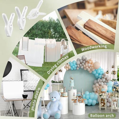 LemonRoad 16 Pcs 4" Clips for Balloon Arch White Heavy Duty 2" Opening Spring Clamps for Birthday Baby Shower Balloon Arch, Tablecloth Clip, Backdrop Stand for Wedding Photography Studio Decoration