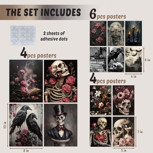 Elegift Gothic Grunge Wall Art Prints, Gothic Room Decor Aesthetic, Dark Moody Poster, Victorian Grunge Wall Posters, Halloween Decor for Home, Dorm Wall Decor - (Multi Sizes, 8" X 10" Largest, Set of 14,Unframed) - color: Gothic