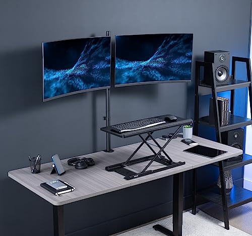 VIVO Premium Dual Ultra Wide LCD LED 27 to 38 inch Monitor Desk Mount, Heavy Duty C-clamp, Extra Tall Pole, Adjustable Telescoping Arms, Flush Wall Setup, Fits 2 Screens, Black, STAND-TS38C-T - size: 27" - 38" screens