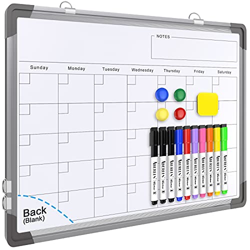 Monthly Calendar Whiteboard for Wall, 16x12 Inches Dry Erase Board, Small Magnetic White Board, Double-Sided Hanging Board for Office School Home Kitchen, Portable Board for Drawing Planning Memo - style: Whiteboard 16X12 Silver