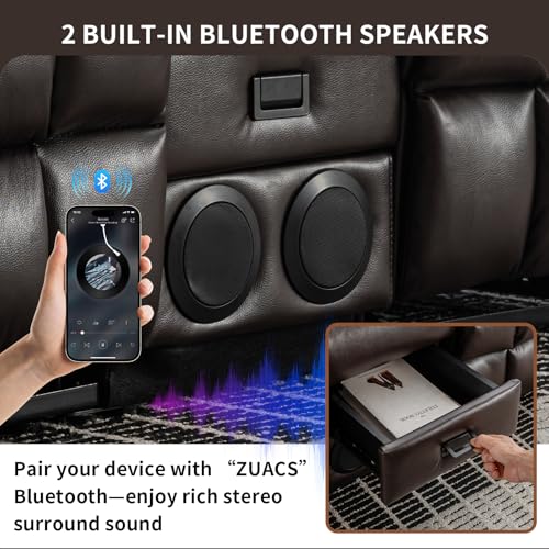 Loveseat Recliner Sofa with Massage & Heat, Flip Backrest, Reclining Home Theater Seating with Console, RV Couch Sofa with Bluetooth Speaker, USB/Outlet/Storage/Cup Holder/Side Pocket, Brown - color: Brown, size: Loveseat with Console