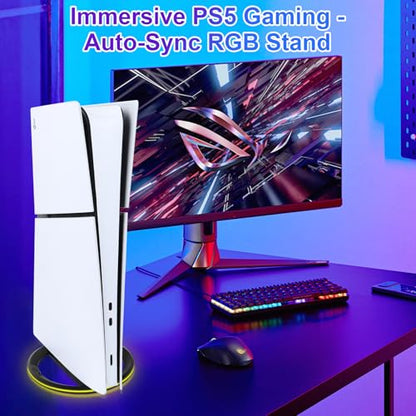 ELZO Vertical Stand for PS5 / PlayStation 5 Pro / PS5 Slim Consoles, PlayStation 5 Vertical Holder with RGB Lights, Black