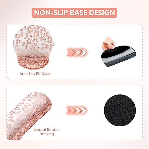 iLeadon Mouse Pad Set, Desk Mat + Mouse Pad with Wrist Rest + Keyboard Wrist Rest + Coaster, 4in1 Glitter Leopard Mouse and Keyboard Pad Set for Home Office, Pink Rose Gold Leopard - color: Pink Rose