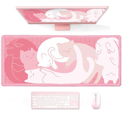 Gaming Mouse Pad XXL Extended Anime Mouse Pad 31.5x15.7 inch, Large Cute Kawaii Big Computer Mouse Mat Desk Pad with Non-Slip Rubber Base and Stitched Edge for Home Office-Pink Cat - color: Pink Cat, size: 31.5L x 15.7W inches
