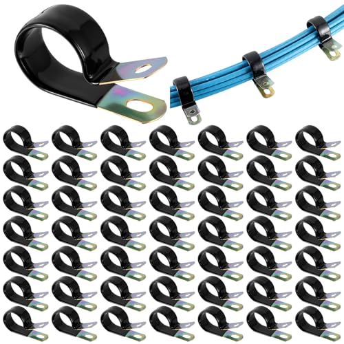 Tandefio 50 Pack Vinyl Coated Cable Clamps Galvanized Steel Cable Metal Wire Rubber Cushioned Insulated Hose Pipe Clamp for Tube Lines Wire Cord Installation(1inch, 26mm) - size: 1 Inch (26mm)