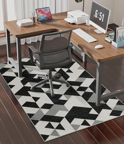 chakme Office Chair Mat for Hardwood Floor, 48"x36" Easy Glide Computer Desk Mat Protector for Rolling Chair Under Desk Rug Nonslip Backing, Machine Wash, (Geometry) - color: Black White Geometry, size: 36"x48"