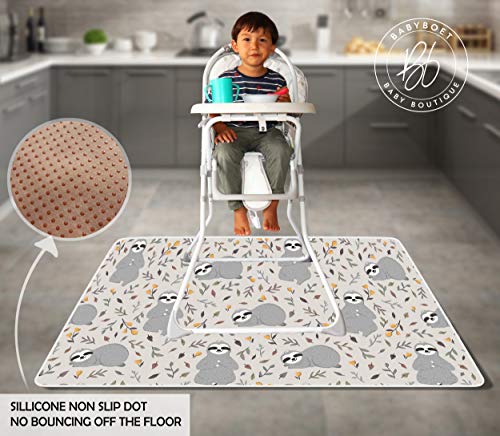 Splat Mat for Baby – Under High Chair Floor Mat Protects Wood, Vinyl and Carpet from Spills – Waterproof 4 Layer Baby Mat with Anti-Skid Backing Deters Bunching and Sliding (51” x 51”) - color: Sloth