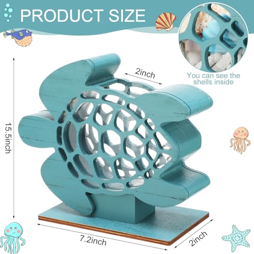 CroBlissful Green Sea Turtle Seashell Holder Seashell Display Box Wooden Small Starfish Shell Display Case with Acrylic Clear Window Shark Tooth Collection Box for Shells Sea Rock Home Decor Present - color: Green, style: Sea Turtle