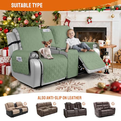 VANSOFY Loveseat Recliner Cover with Console 100% Waterproof Sofa Slipcovers Non-Slip Reclining Couch Cover Split Sofa Covers Furniture Protector for Pets, Dogs(Bean Green) - color: Bean Green