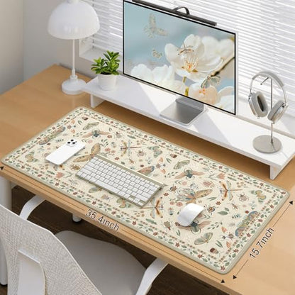 iCasso Beige Large Mouse Pad, Desk Matt for Desktop, XXL Desk Mat for Keyboard and Mouse, Anti-Slip Big Mousepad Computer Mat with Stitched Edges - color: Insect-beige