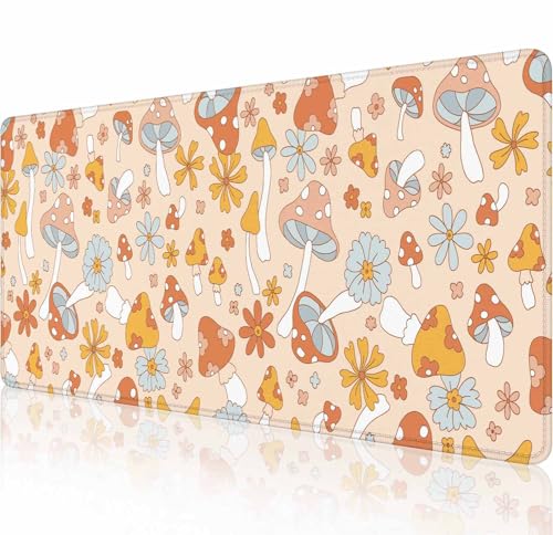 Retro Mushrooms Desk Mat Mouse Pad Large Desk Pad Desk Mats On Top of Desks Laptop Computer Keyboard Mouse Mat Full Desk Gaming Mousepad XXL 31.5X11.8 inch Deskpad Deskmat Cute Desk Accessories - color: Retro Mushrooms, size: 31.5L x 11.8W inches