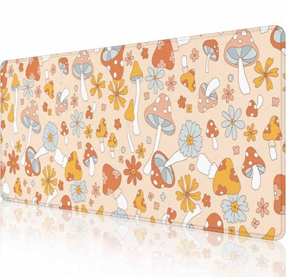 Retro Mushrooms Desk Mat Mouse Pad Large Desk Pad Desk Mats On Top of Desks Laptop Computer Keyboard Mouse Mat Full Desk Gaming Mousepad XXL 31.5X11.8 inch Deskpad Deskmat Cute Desk Accessories - color: Retro Mushrooms, size: 31.5L x 11.8W inches