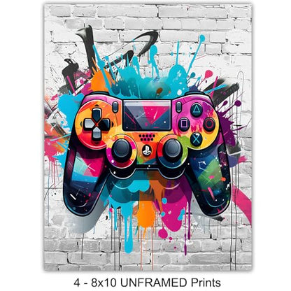 Gaming Controller Graffiti Wall Art - Teen Boys Room Decor - Gaming Room Decor, Video game Cool Wall Art - Game Print, Gamer Artwork, Sports Bar - Gamer Gifts - Kids Playroom, Man cave