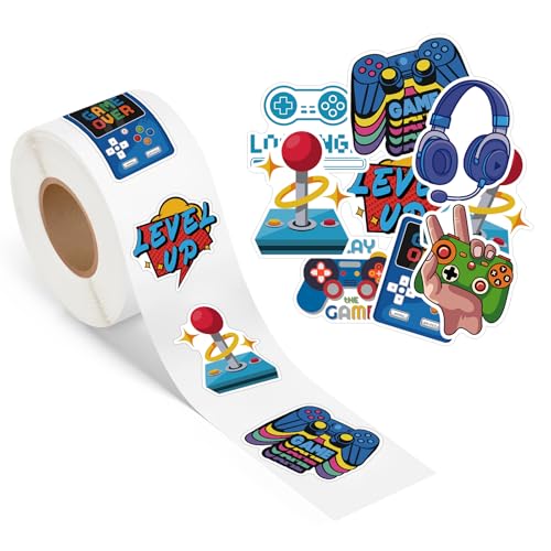 500 Pcs Video Game Stickers Roll Self Adhesive Waterproof Gamer Stickers for Birthday Party Decorations Supplies Favors Laptop Water Bottle Luggage Phone Case Guitar DIY Crafts - color: Video Game Stickers Roll