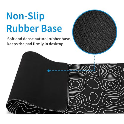 Black Topography Contour Gaming Mouse Pad Large Anime Topographic Map Mousepad Extended Mouse Pad Gaming Big Desk Pad Keyboard Pad with Stitched Edge Non-Slip Rubber Base - color: Black Topographic Map 01