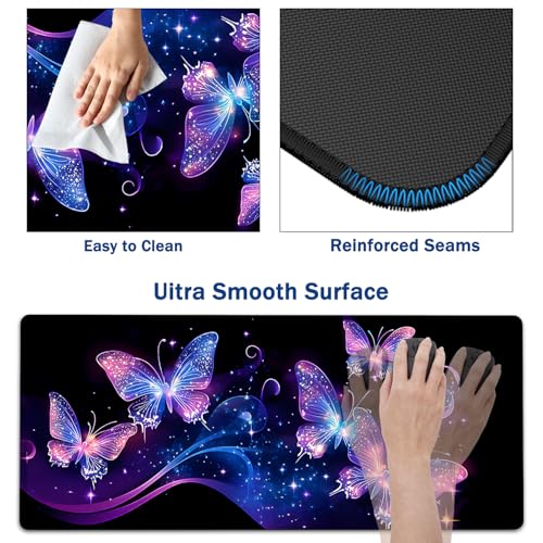 Large Mouse Pad + Keyboard Wrist Rest Set, Extended Gaming Mousepad (31.5X11.8 inch) with Non-Slip Rubber, Ergonomics Memory Foam Mouse Wrist Rest Support, Fantastic Butterfly Black XXL Desk Pad - color: Yu-Mouse Pad-3-B36