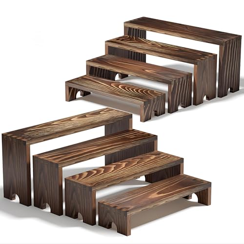 2 Set Wooden Tiered Risers Display Stands for Vendor Events,Stackable Wood Cupcake Display Stand,Farmhouse Decor Wood Dessert Table Display Set,Vendor Booth Display Items,Food Display Risers for Party - color: Dark Brown, size: 2 PACK