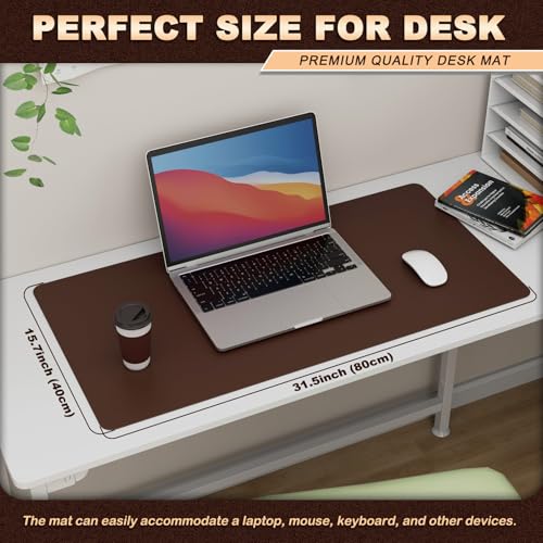 K KNODEL Leather Desk Pad Protector, Office Desk Mat, Large PVC Leather Desk Blotter, Non-Slip Mouse Pad (Dark Brown, 15.7" x 31.5") - color: Dark Brown, size: 15.7" x 31.5"