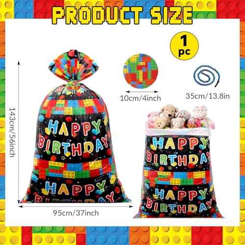 gisgfim 1Pcs Extra Large Birthday Plastic Gift Bags 37x56 Inch Oversized Party Gift Wrapping Bag Building Block Theme Party Decorations for Kids Boys Girls Happy Birthday Baby Shower Holiday Supplies - style: Building Block