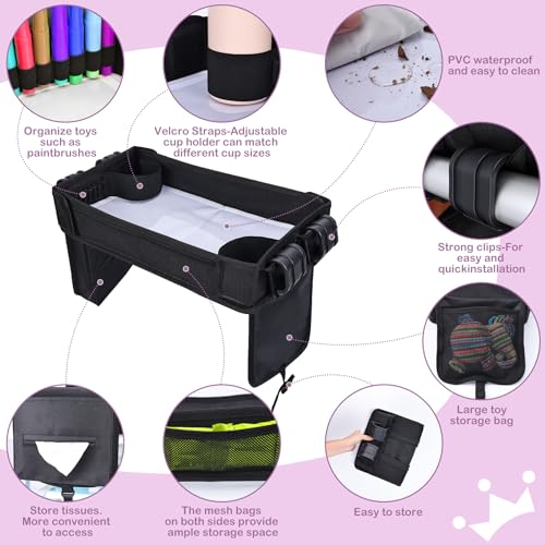Babenest Stroller Snack Tray for Wonderfold Wagon W2, Foldable Thickened Snack Tray with Cup Holder, Storage Mesh Bag & Pen Slot, Easy to Clean Snack Board for Drawing - size: W2