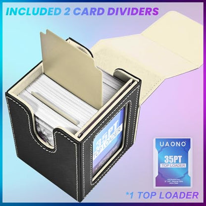 UAONO Card Deck Box for MTG Commander, Independent Commander Display, Fits 100 Double-Sleeved Cards, Magnetic Deck Case for Magic the Gathering TCG, 2 Dividers & 1 Top Loader (Black/Gold) - color: A-Black&Gold