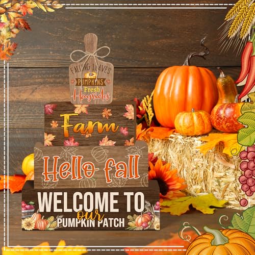 4 Pcs Fall Decorations for Home Farmhouse Tiered Tray Decor, Fall Kitchen Decor Rustic Wooden Cutting Board Block Sign Autumn Thanksgiving Harvest Tabletop Centerpieces for Home Table Indoor - style: Fall Harvest