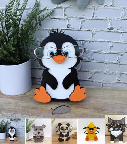 Wooden Eyeglass Holder Display Stand Creative Cute Animal Glasses Holder Dog Giraffe Handmade Creative Sunglasses Display for Desktop Accessory, Home Office Decor, Birthday and Christmas Gift (Penguin) - color: Penguin
