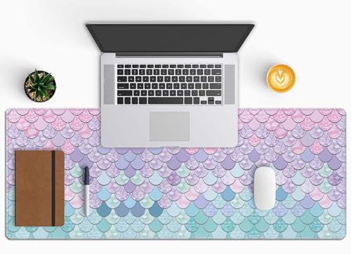 Gaming Mouse Pad Large,Mermaid Scales Mouse Pad Gaming Mouse Mat Desk Pad,31.5 x 11.8 Desk Mat Mouse Pads for Desk,Extended Keyboard Mousepad with Non-Slip Base and Stitched Edge - color: Mermaid Scales