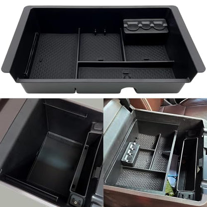 Center Console Organizer Tray Compatible with 2014-2018 GMC Sierra Accessories, (2015-2020) Yukon/Chevy Tahoe Silverado Suburban, Armrest Storage Box Replaces 22817343(Black) - color: Black