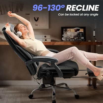 MALOL Massage Office Chair with 3-Level Heat and Footrest – 20-Min Easy Assembly, 300 lbs Big and Tall Desk Chair, PU Leather Ergonomic Executive Computer Chair with Side Pocket, Black,Set of 2 - color: Black, size: Set of 2, style: Modern