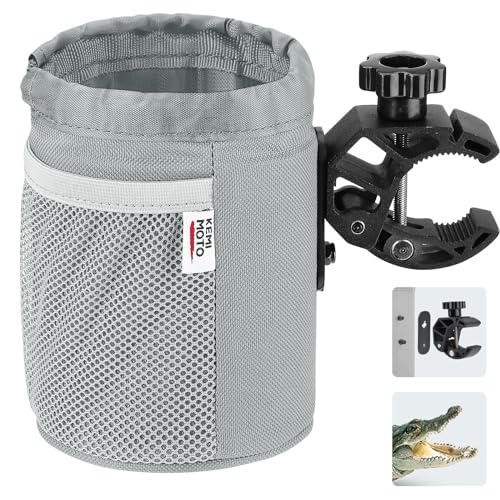 KEMIMOTO Motorcycle Cup Holder, Oxford Fabric Motorcycle Drink Holder with 0.6"-1.5" Alligator Clamp, Universal Water Bottle Cup Accessories for Bike, ATV/UTV, Scooter, Boat, Walker, Gray - color: Gray, size: 1 PC,Medium