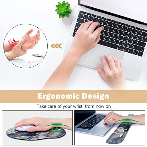 ARTSO Large Mouse Pad Ergonomic Keyboard Wrist Rest Support Combo, Memory Foam Gel Extended Desk Mat Protector, Non-Slip Desk Blotter, Dark Blue Marble - color: Dark Blue Marble