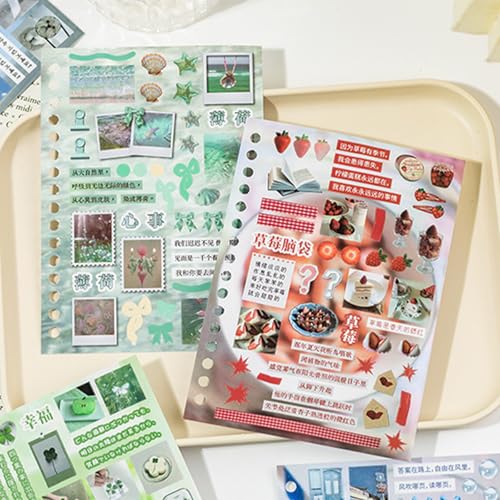 Japanese Sticker Book - 30 Sheet Sticker Book for Journaling & Scrapbooking | Glossy, Matte & Textured | No Halo Cut | Monsoon Postbox or Prayer Board Supplies-Vision Board Supplies - color: Monsoon