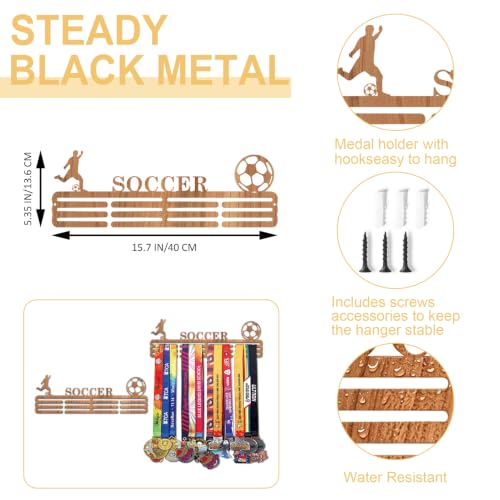 Resama Medal Hanger Holder Display Wall Rack Frame Shelf-Medal Hanger Awards Ribbon Soccer,Gymnastics,Holder Display Rack for 60 Medals - color: Soccer-Wooden