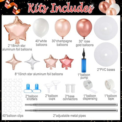 Gejoy 110 Pcs Champagne Rose Gold Balloons Column Stand Kit Adjustable Tower Stand from 1.4 to 6.6 ft with Bases for Back to School Wedding Birthday Baby Shower Party - color: Champagne, Rose Gold