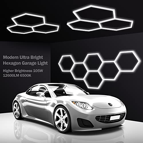 MODERN Hexagon LED Light,105W 12600LM 6500K, 3 Hexagonal LED Shop Light for Auto Shops, Malls & Work Areas - size: 3 HEX without Border