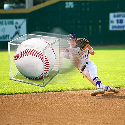 6 Pack Baseball Display Case UV Protected Acrylic Clear Baseball Holder Square Cube Ball Protector Memorabilia Autograph Display Box - size: SIX PACK