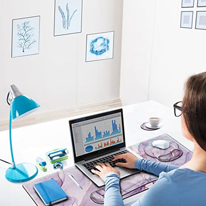 ARTSO Large Mouse Pad Ergonomic Keyboard Wrist Rest Support Set, Memory Foam Gel Wrist Pad, Extended Desk Mat Protector, Non-Slip Desk Blotter, Purple Blue Marble - color: Purple Blue Marble